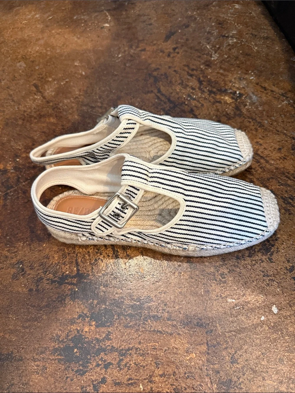 Re/Done Striped Espadrille Slingback Flats - Black &